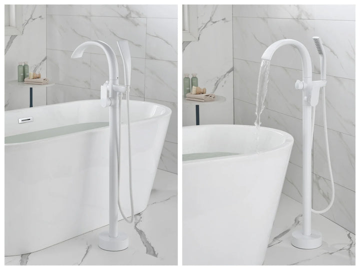 Floor Stand Waterfall Bathtub Faucet Solid Brass Bathroom Bathtub Water Mixer with Hand Shower in Brushed Rose Gold, Black, Gold