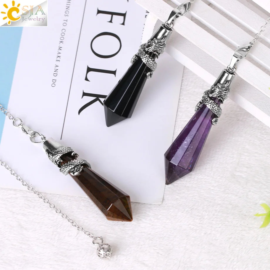 CSJA Dragon Crystals Pendulums for Dowsing Natural Stone Quartz Pendant Divination Pendulum 12 Faceted Balancing Pendulo H024