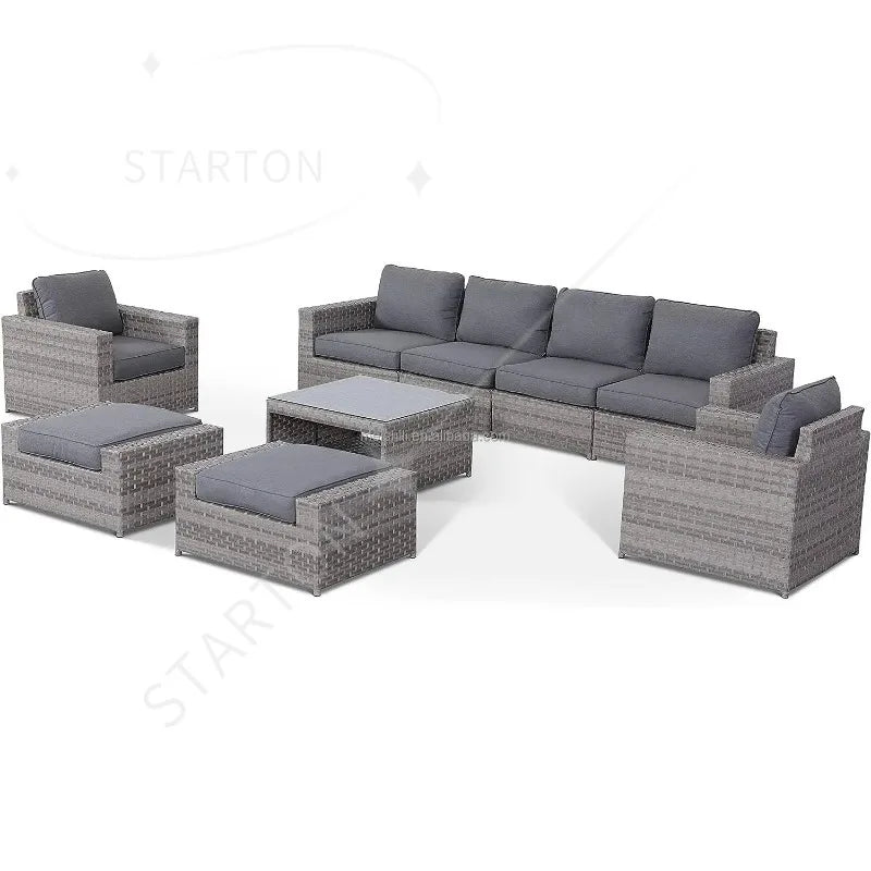 Outdoor Garden Pe Rattan Wicker Sofa Furniture Set Of 9 Pieces