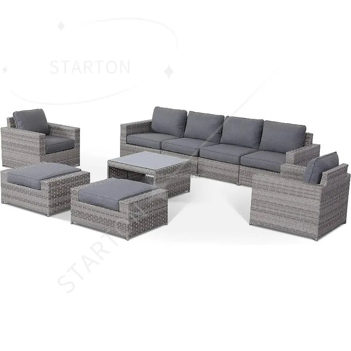Outdoor Garden Pe Rattan Wicker Sofa Furniture Set Of 9 Pieces