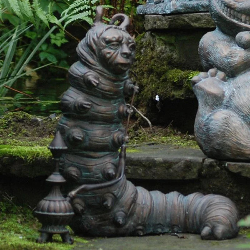New Alice In Wonderland Garden Statue Caterpillar Rabbit Cheshire Cat Sculpture Resin Crafts Indoor Outdoor