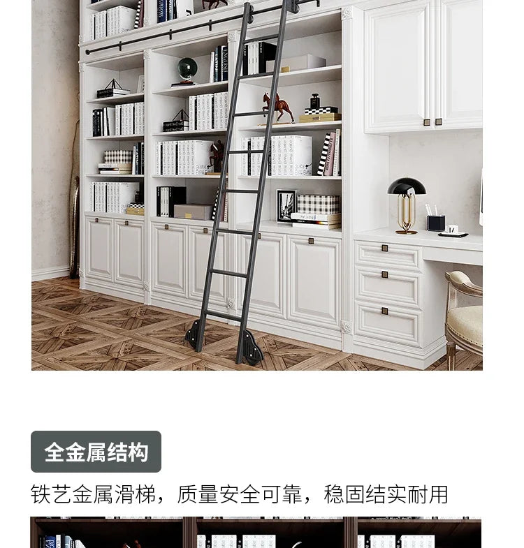 Bookshelf Mobile wrought iron Track ladder Bookshelf Library Home  Indoor attic one-word ladder