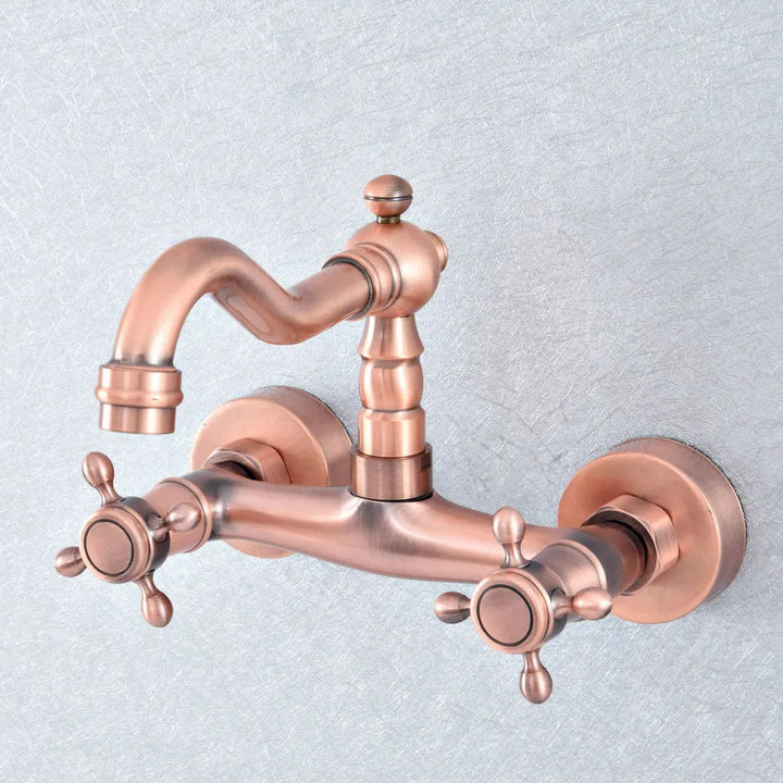 Antique Red Copper Brass Bathroom Kitchen Basin Sink Faucet Mixer Tap Swivel Spout Wall Mounted msf862
