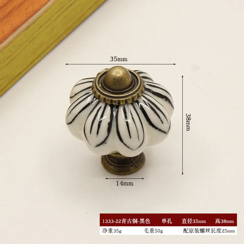 Pure Hand-painted Garden Ceramic Pumpkin Pull Hand-painted Classic Handle Drawer Cupboard Closet Door Single Hole