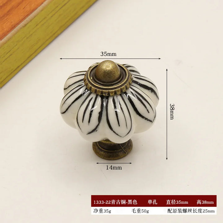 Pure Hand-painted Garden Ceramic Pumpkin Pull Hand-painted Classic Handle Drawer Cupboard Closet Door Single Hole