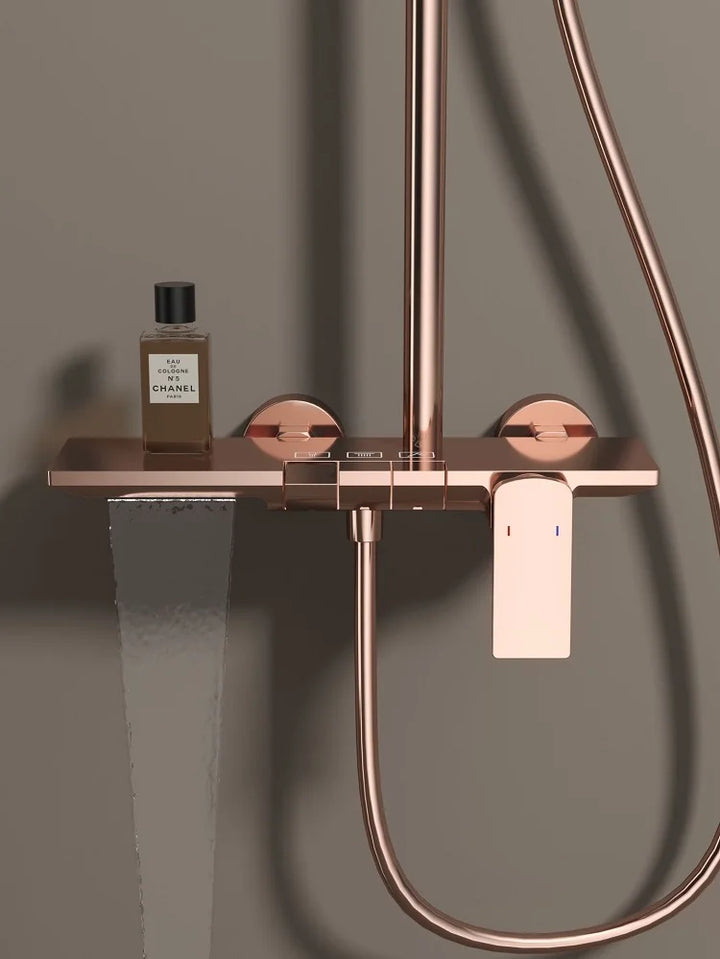 Rose Gold Shower Faucet Bathroom Hot Cold Mixer Bath Shower System Bathtub Wall Mount Round SPA Rainfall Luxury Set