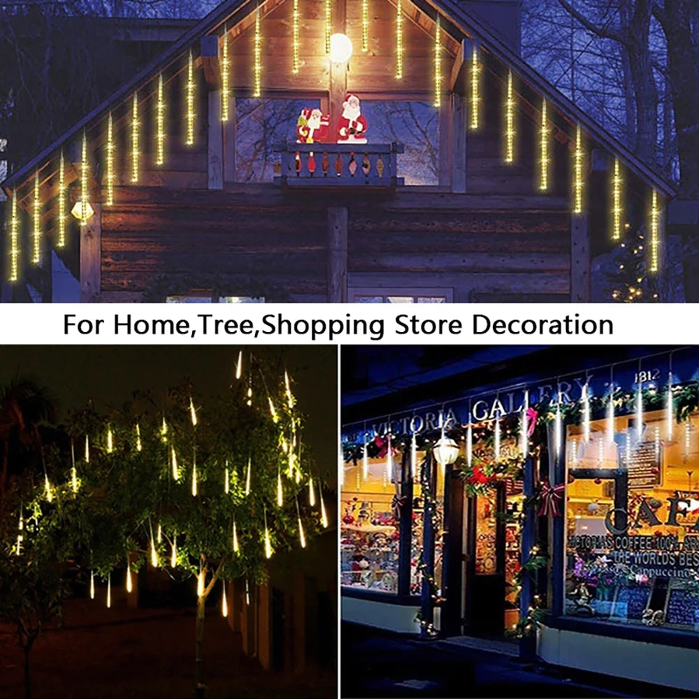 30/50cm Solar Meteor Shower LED Holiday Fairy String Light 8 Tubes Outdoor Waterproof Garden Street Garland