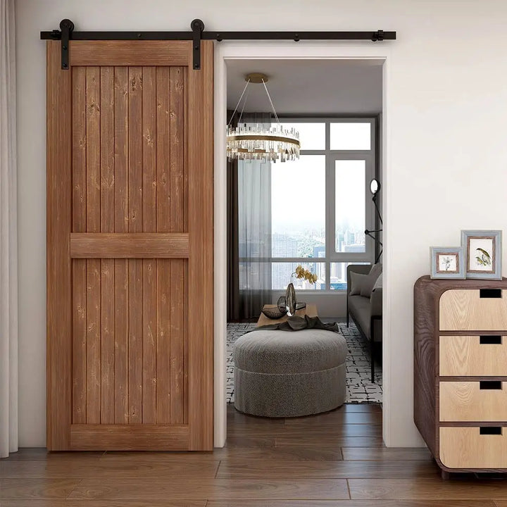 LWZH 4-9.6FT I-Shaped Sliding Barn Door Hardware Kit Slide Heavy Duty Barn Door Black Track System for Single Door