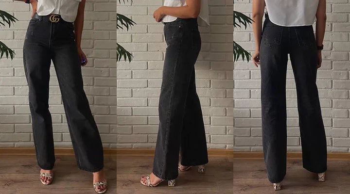 MiuKoMiYa Straight Leg Jeans For Women High Waist Gray Long Wide Denim Pants Vintage Blue Boyfriend Jeans