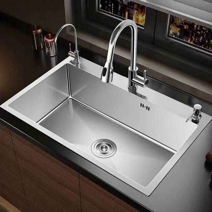 Thickened 304 Stainless Steel Single Sink Kitchen Sink Undermount Dishwashing Trough