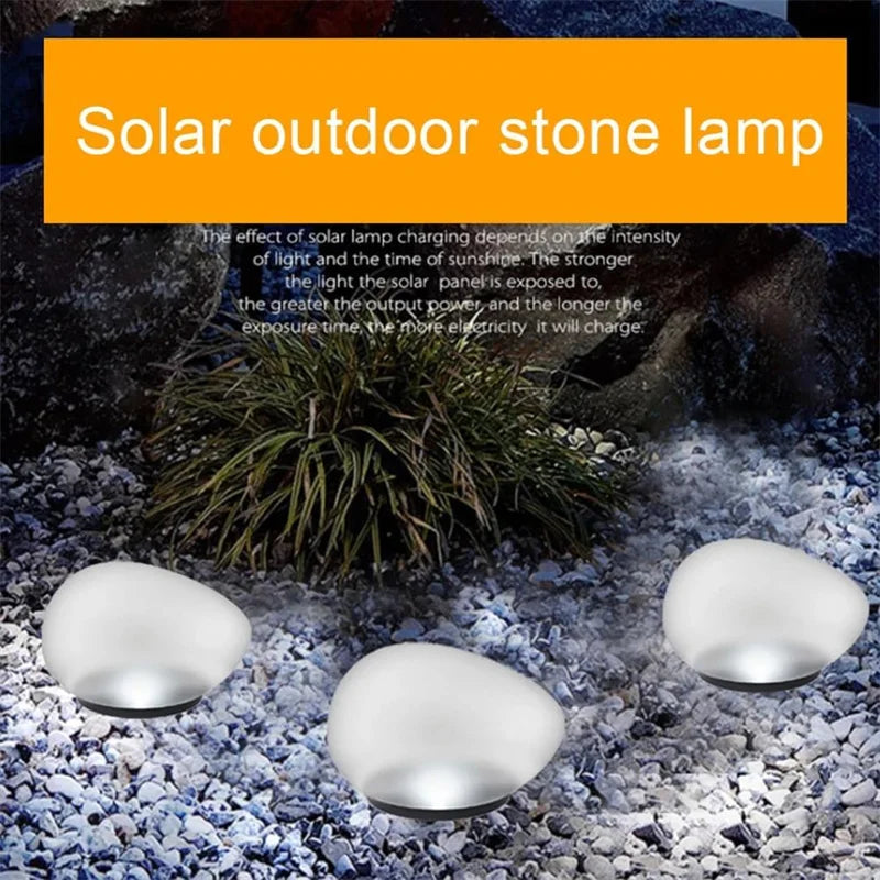 LED Solar Powered Goose Warm Stone Lights Outdoor Decorative Tile Stone Lights Wireless Twilight to Dawn Landscape Garden Decor