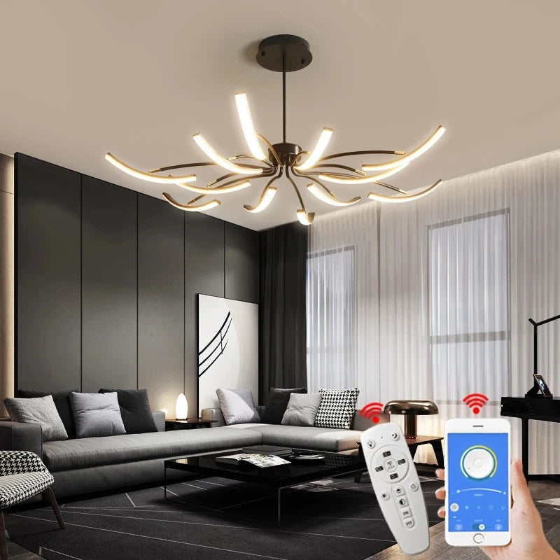 NEO Gleam Black/Gold DIY Modern led Chandelier bedroom study Living Room Suspension luminaire Hanging Chandeliers