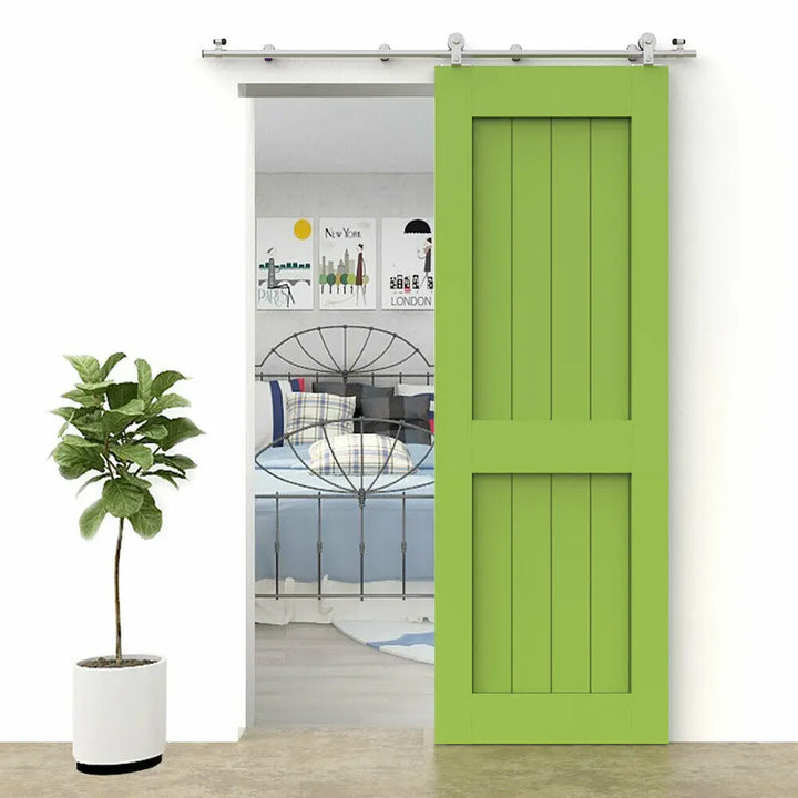 CCJH 4/5/5.5/6/6.6FT Silver Stainless Steel Sliding Barn Wood Door Hardware Kit  For Single Door ，Can be Customed