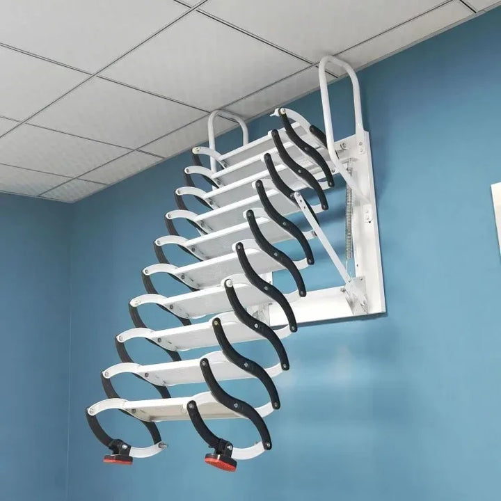 Outdoor Wall-mounted Telescopic Step Ladder carbon steel Lift Ladders for Home Indoor Space-saving Attic Telescopic Staircase