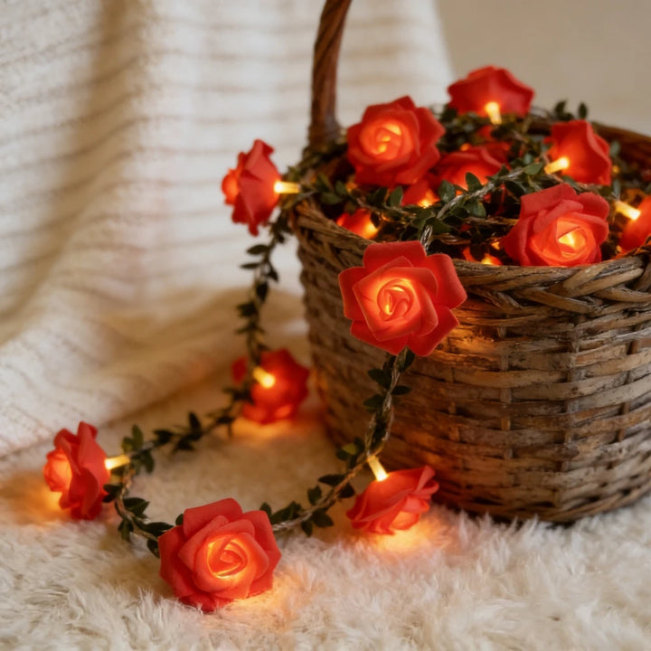 1PC 20/40 LED Rose Flower String Lights Battery Powered Flower Rose Night Lamp For Wedding Valentines Day Party Garland Decor