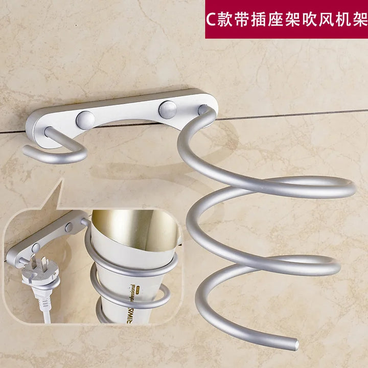 Golden hair dryer rack with cup hair   Households Rack Hair Blow Dryer Holder Aluminum Shelf Bathroom Accessories