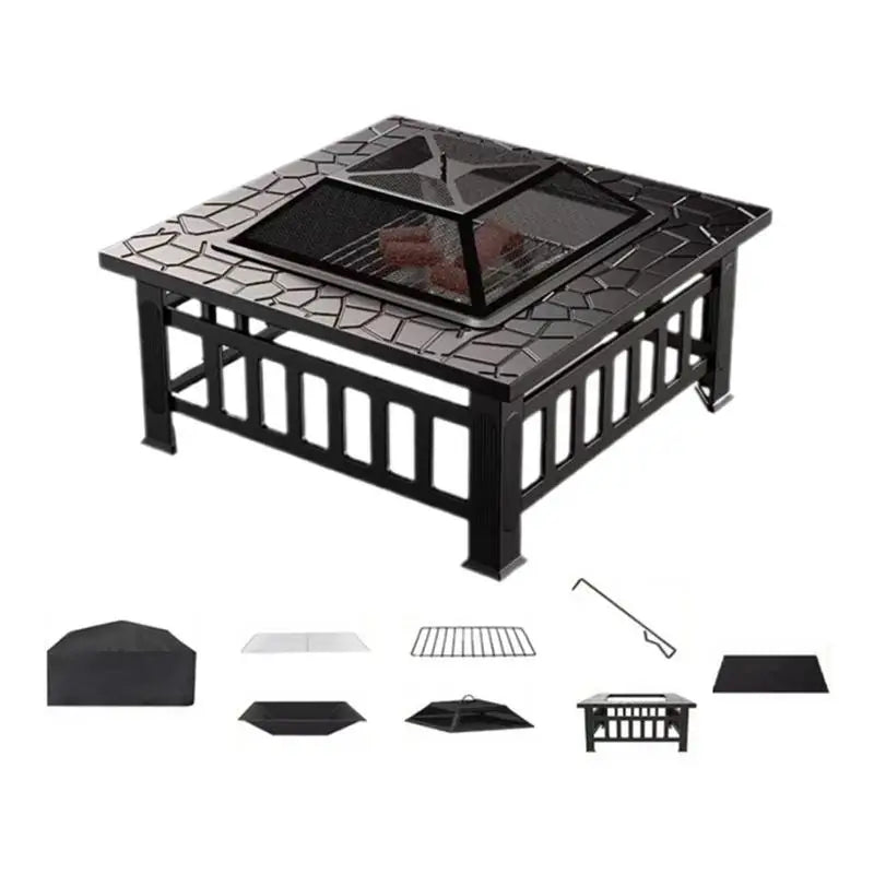Camping Square Fire Pits Firewood Stove BBQ Grilling Winter Heating Stove Outdoor Charcoal Heating Brazier Fire Pit Wood Burner