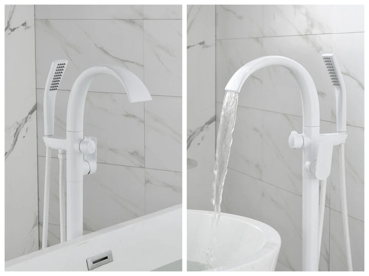 Floor Stand Waterfall Bathtub Faucet Solid Brass Bathroom Bathtub Water Mixer with Hand Shower in Brushed Rose Gold, Black, Gold