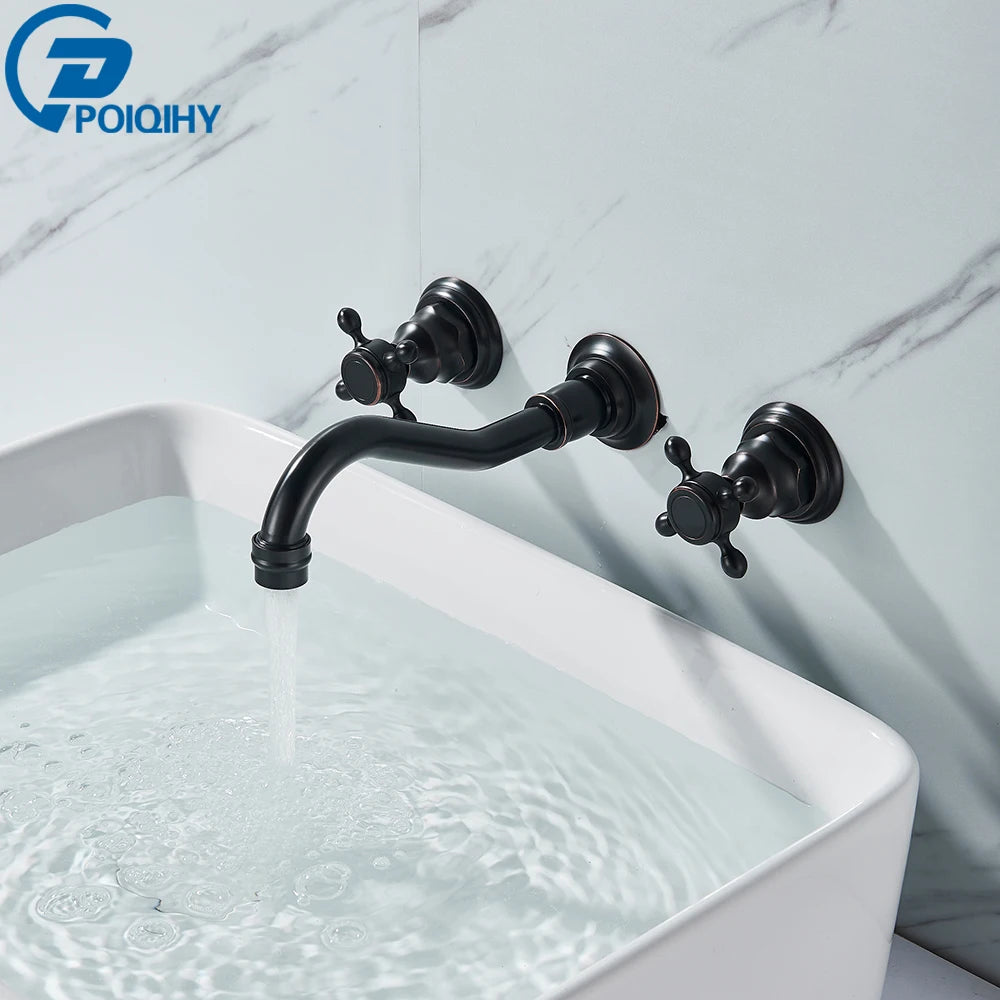 Antique Brass Bathroom Mixer Taps Widespread Basin Faucet Dual Handles Hot and Cold Tap Deck Mounted Brass Basin Sink Faucet