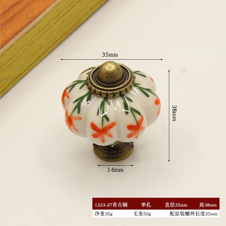 Pure Hand-painted Garden Ceramic Pumpkin Pull Hand-painted Classic Handle Drawer Cupboard Closet Door Single Hole
