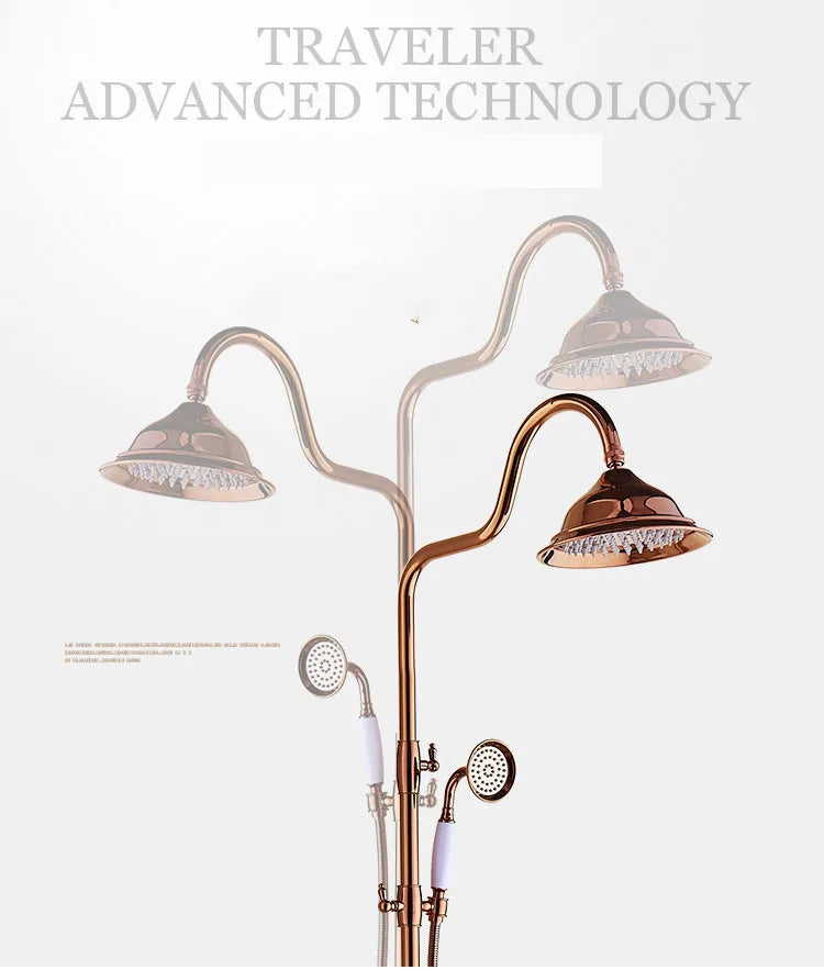 KEMAIDI Classic Bathroom Shower Set  Rose Gold Bath Shower Systerm W/ Big Rainfall Shower Head Swivel Bathtub Faucet Mixer Tap
