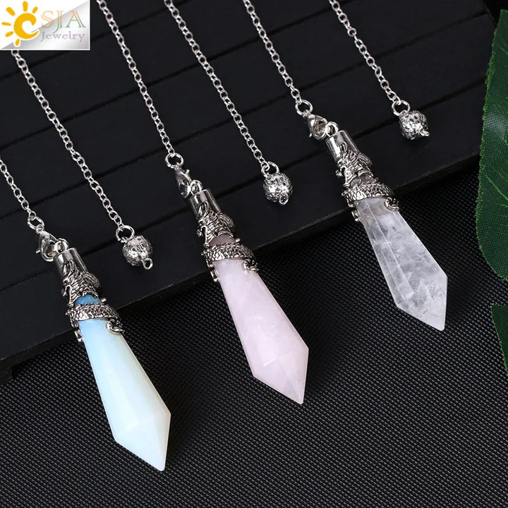 CSJA Dragon Crystals Pendulums for Dowsing Natural Stone Quartz Pendant Divination Pendulum 12 Faceted Balancing Pendulo H024