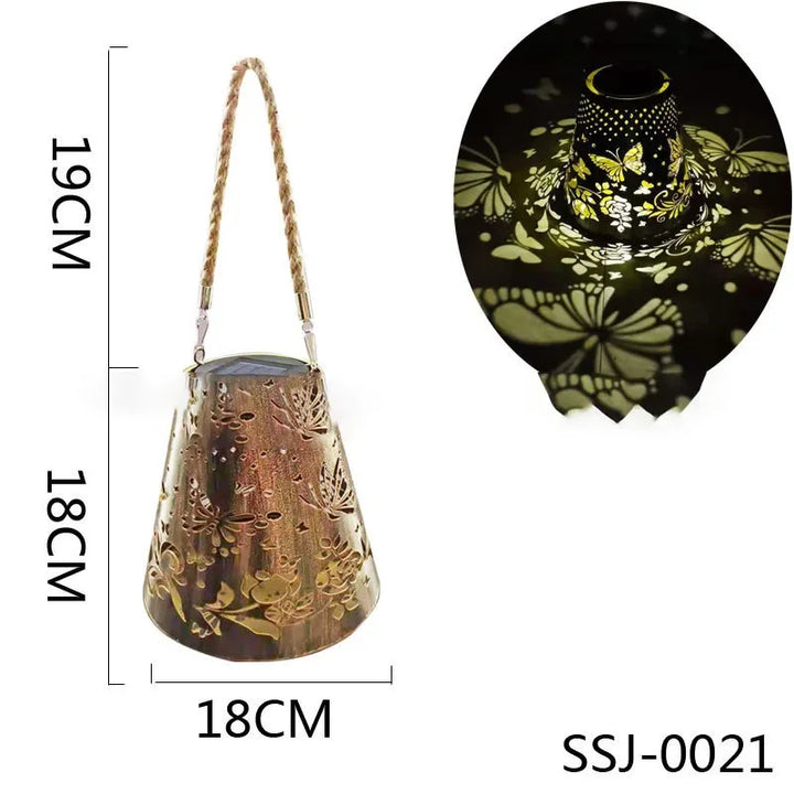 New solar butterfly projection light wrought iron hollow lantern garden atmosphere decorative light