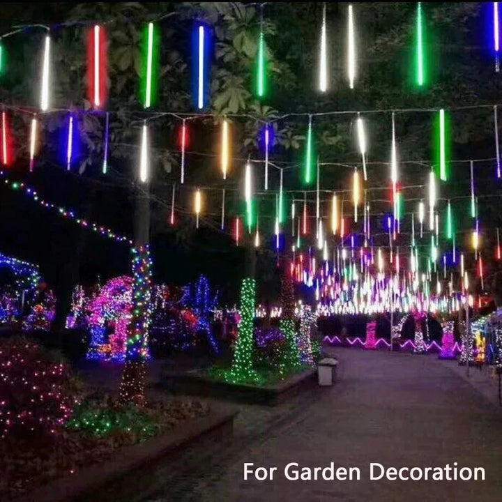 30/50cm Solar Meteor Shower LED Holiday Fairy String Light 8 Tubes Outdoor Waterproof Garden Street Garland
