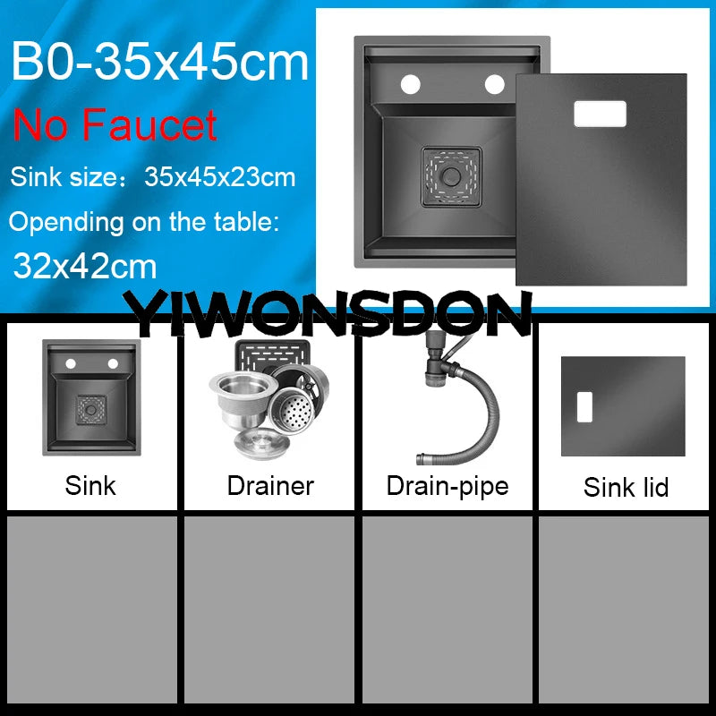 Nano Hidden Bar Kitchen Sink Black Folding Faucet Mini Small Single Bowl Wash Basin Stainless Steel Soap Dispenser Accessories