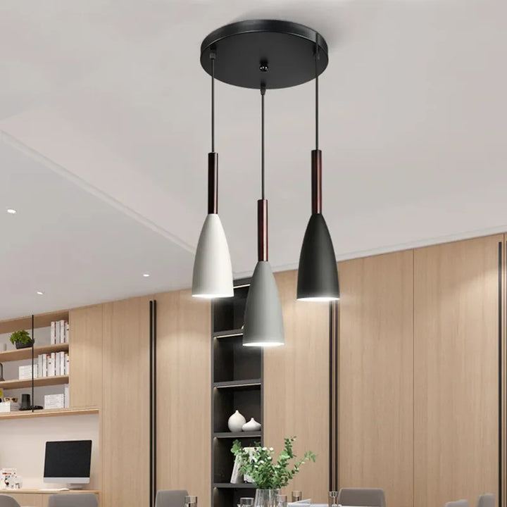 Nordic Style Simple Modern Single Head Three Head Home Black and White Gray Restaurant Lamp Bedroom Lamp Bar Small Chandelier