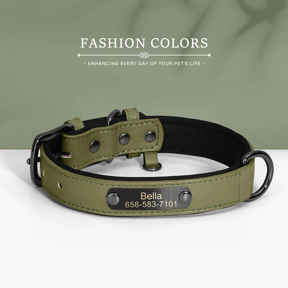 Personalized Dog Collar PU Leather Dog Collars Free Engraving Pet ID Collars Adjustable For Small Medium Large Dogs Pitbull