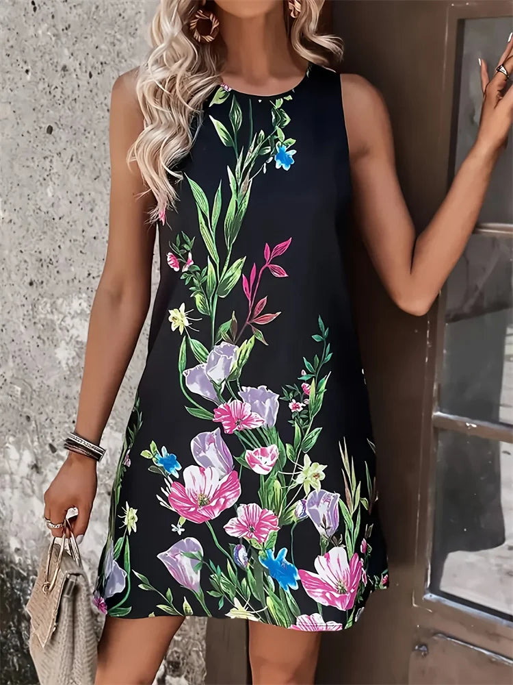Womens Dresses Casual Summer Midi Boho Maxi Dresses Vintage Flare Flower Print Sleeveless Dresses Bodycon Short Dresses