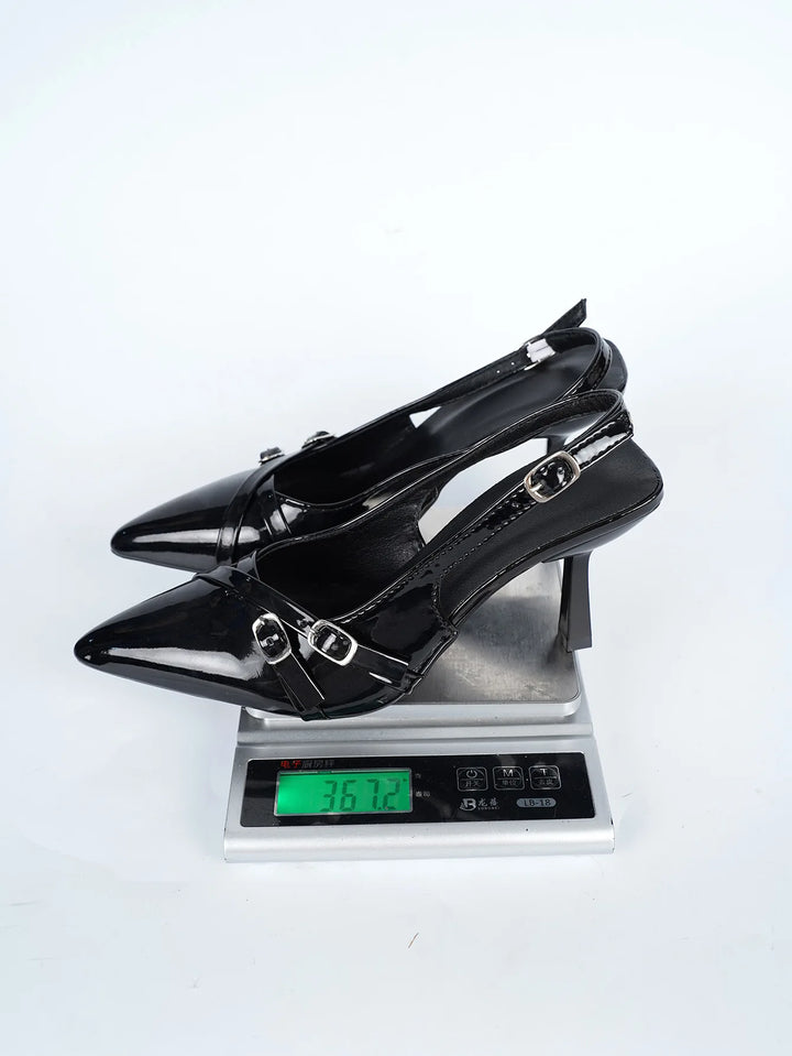 Pointed Toe Shallow Mouth New High-heeled Shoes Summer Elegant Buckle Decorated Stiletto Black Women's Shoes