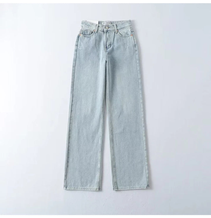 MiuKoMiYa Straight Leg Jeans For Women High Waist Gray Long Wide Denim Pants Vintage Blue Boyfriend Jeans