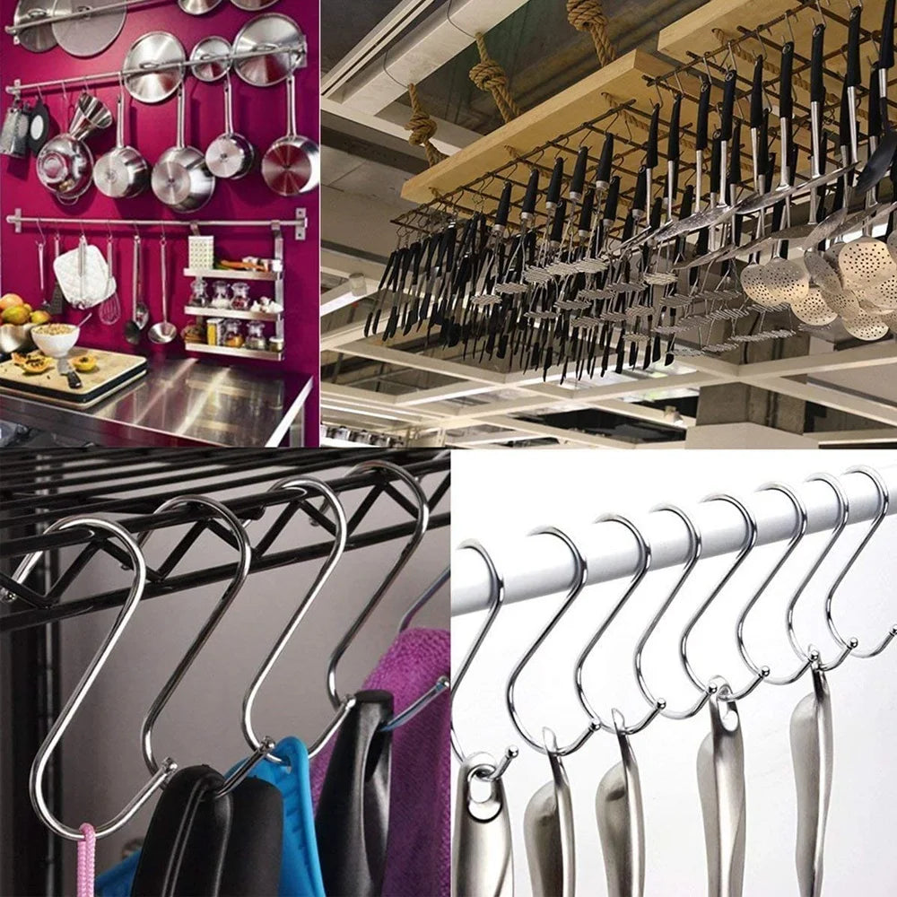 3/10pcs Stainless Steel S-Shape Hook Multi-function Kitchen Bedroom Railing S Hanger Clasp Holder Hooks Hanging Clothes Rack