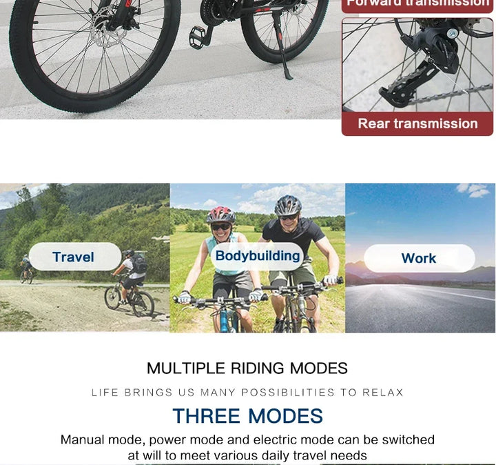 AKEZ style Electric Bicycle 350W Brushless motor 36V13AH Lithium Battery E Bike 26 Inch tire City commuting Adult Electric Bike