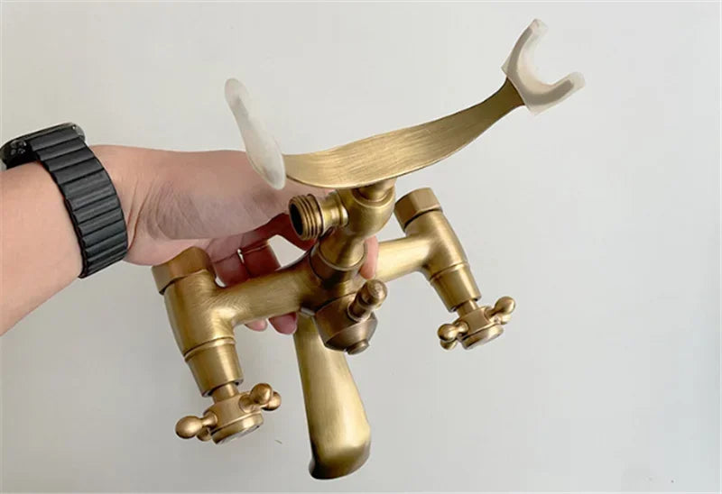 Antique Bathtub Shower Faucet Set Wall Mounted Black Bath Shower Faucet Bathroom Cold and Hot Bath and Shower Mixer Taps Brass