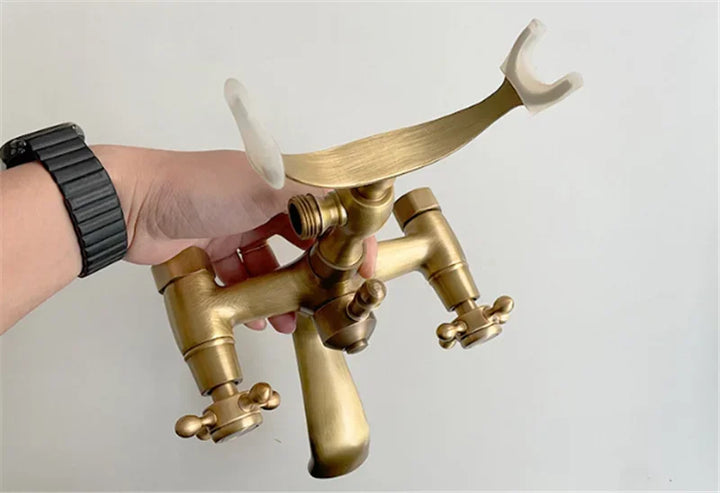 Antique Bathtub Shower Faucet Set Wall Mounted Black Bath Shower Faucet Bathroom Cold and Hot Bath and Shower Mixer Taps Brass