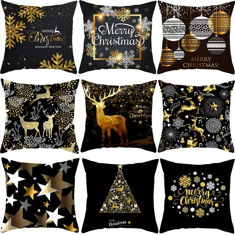 1pcs/set Christmas Black Gold Cushion Cover Merry Christmas Decorations for Home