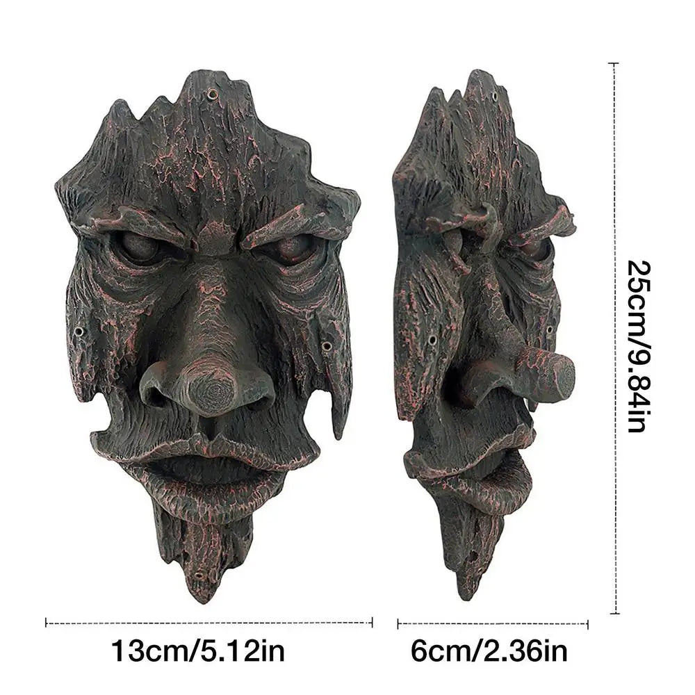 Bark Ghost Face Facial Features  Greenman Tree  Resin Garden Outdoor Sculpture