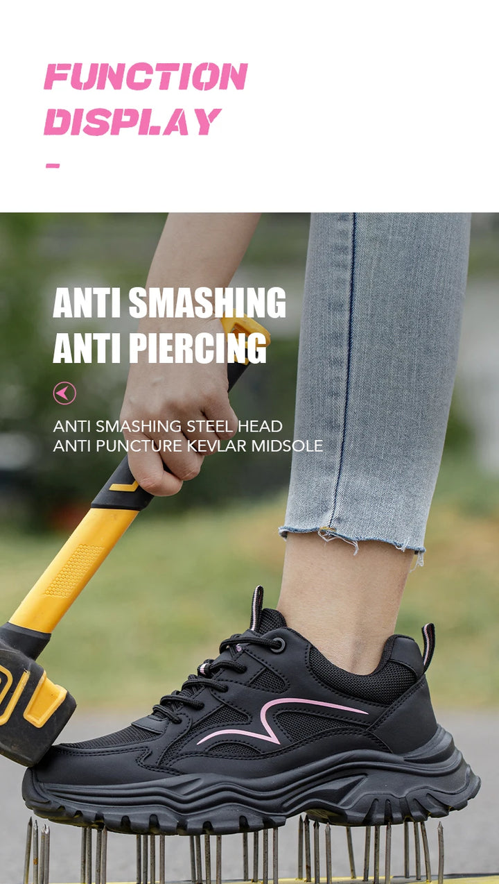 Safety Shoes Women Work Sneakers Structured Shoes Pneumatic-Proof Protective Shoes Work Boots Steel Toe Female Platform Shoes