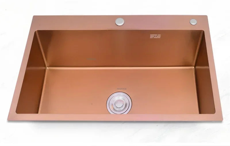 Rose Gold Stainless Steel Kitchen Sink Single Bowl Above Counter Vegetable Basin Modern Drain Storage Luxury