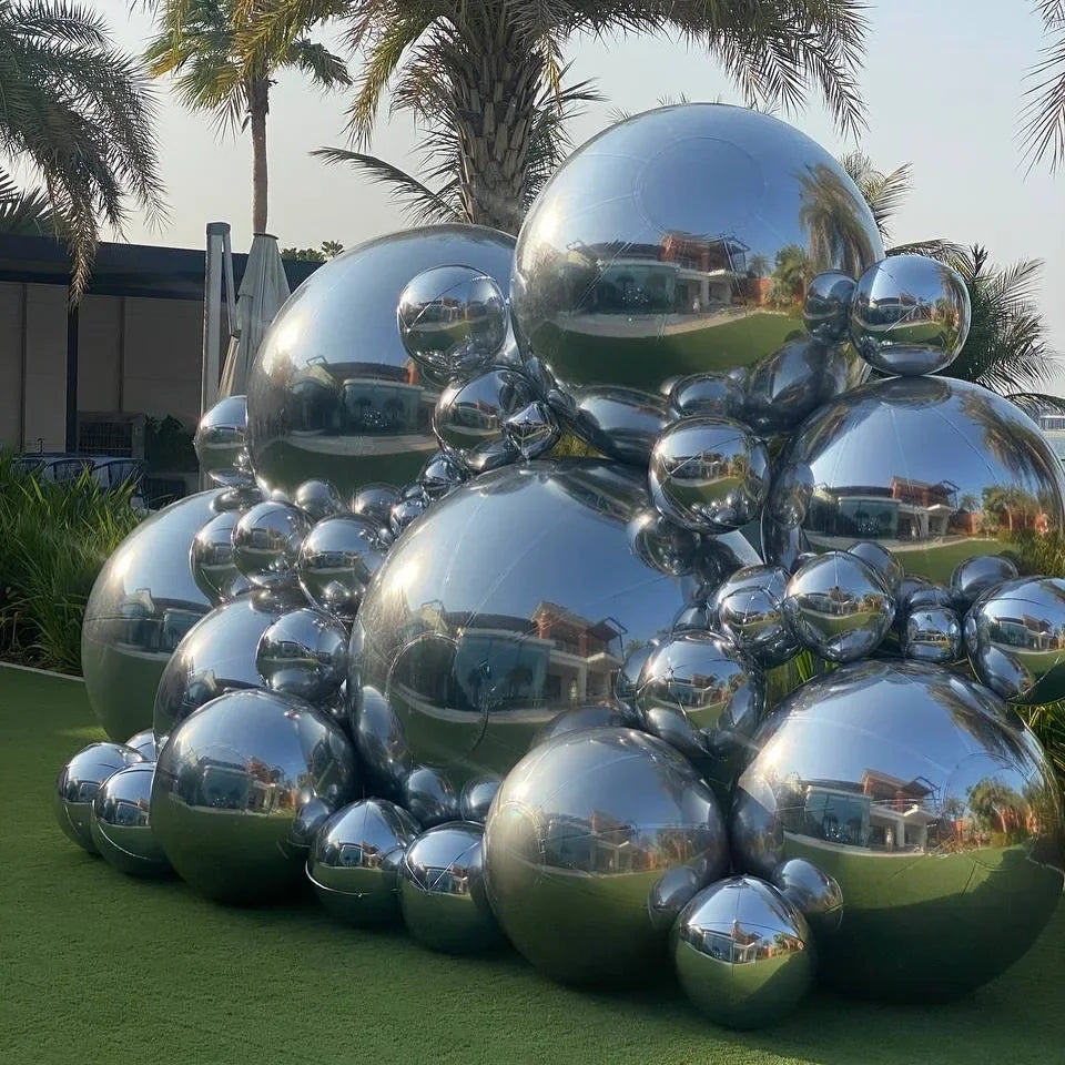 Inflatable Mirror Ball Set - Giant Sealed Shiny Reusable Balls for Wedding, Outdoor Pool Party & Nightclub Decor