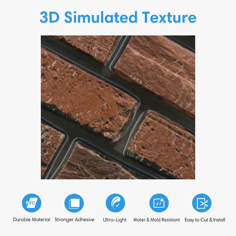 10/20Pcs 3D Faux Brick Peel and Stick PVC Wall Stickers, Waterproof Easy to Install Wall Panels, Interior Wall Decoration