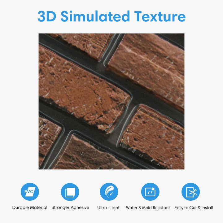 10/20Pcs 3D Faux Brick Peel and Stick PVC Wall Stickers, Waterproof Easy to Install Wall Panels, Interior Wall Decoration