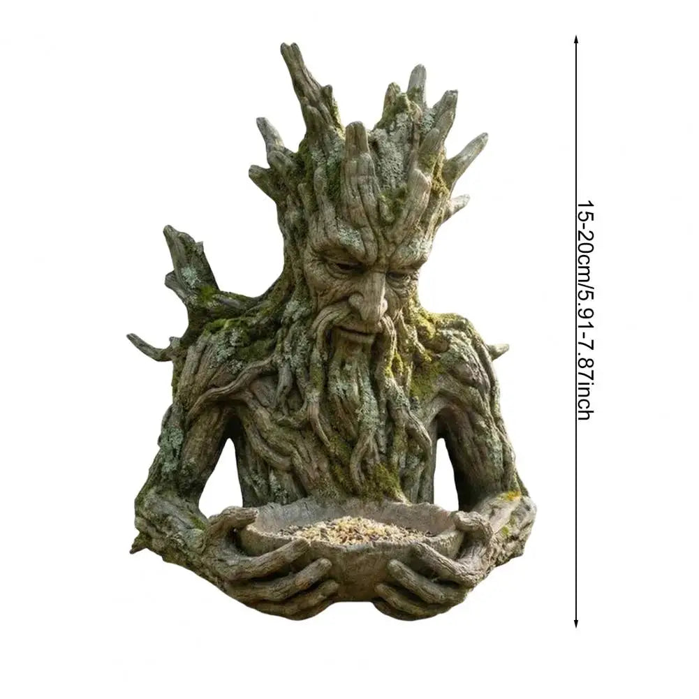 Mounted on Tree Bird Feeder Tree Face Bird Feeder Weatherproof Resin Decorative Birdseed Holder for Garden Backyard