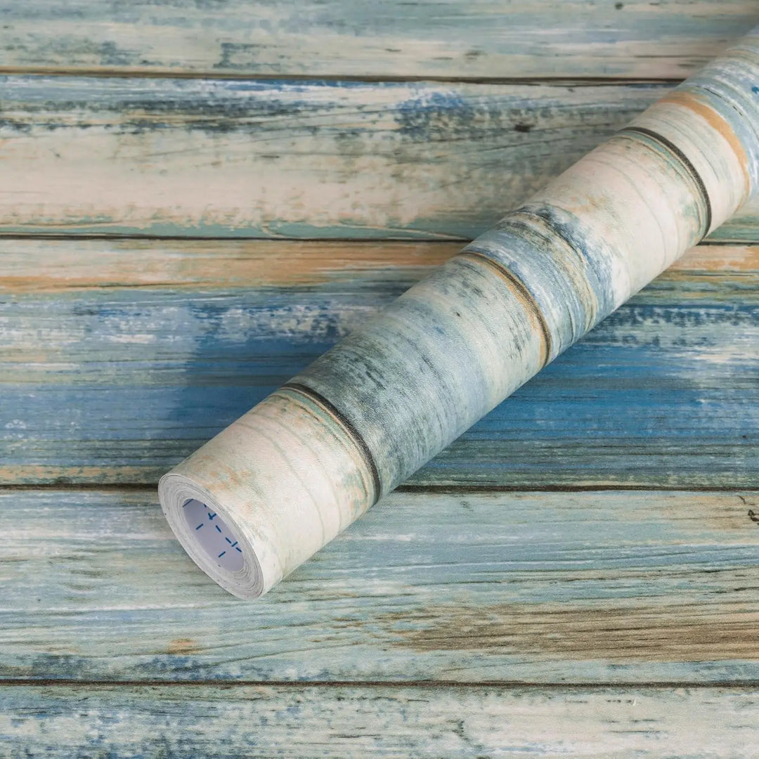 Blue Distressed Wood Peel and Stick Wallpaper Wood Panel Self-Adhesive Wallpaper Wood Grain Removable Contact Paper for Cabinets