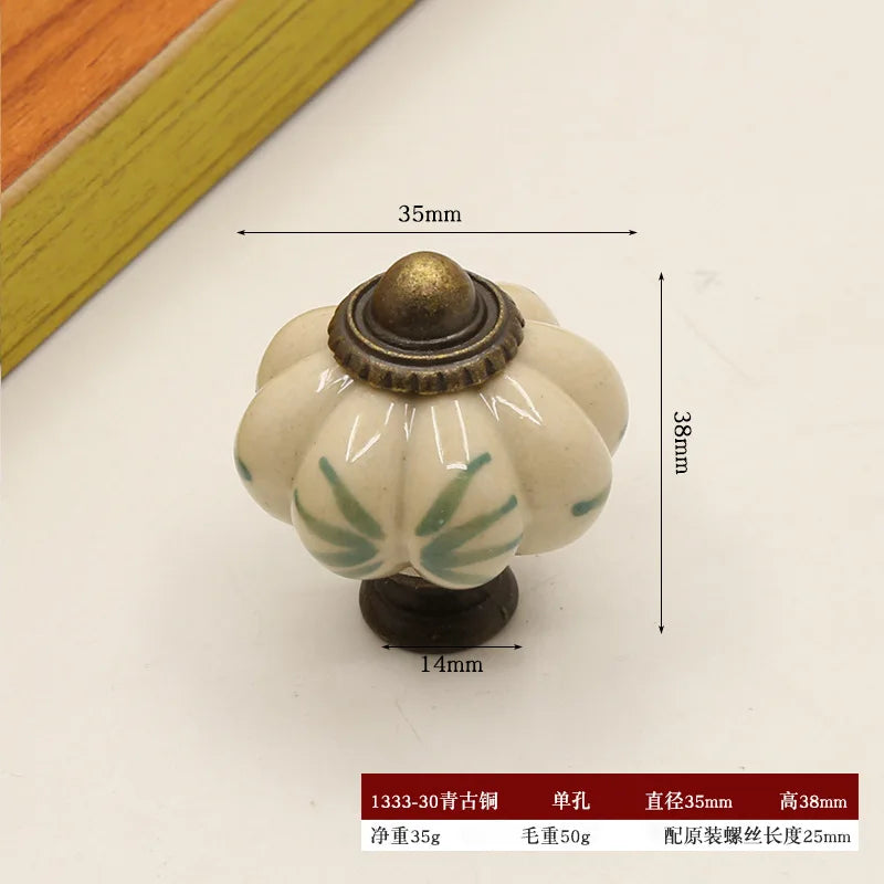 Pure Hand-painted Garden Ceramic Pumpkin Pull Hand-painted Classic Handle Drawer Cupboard Closet Door Single Hole