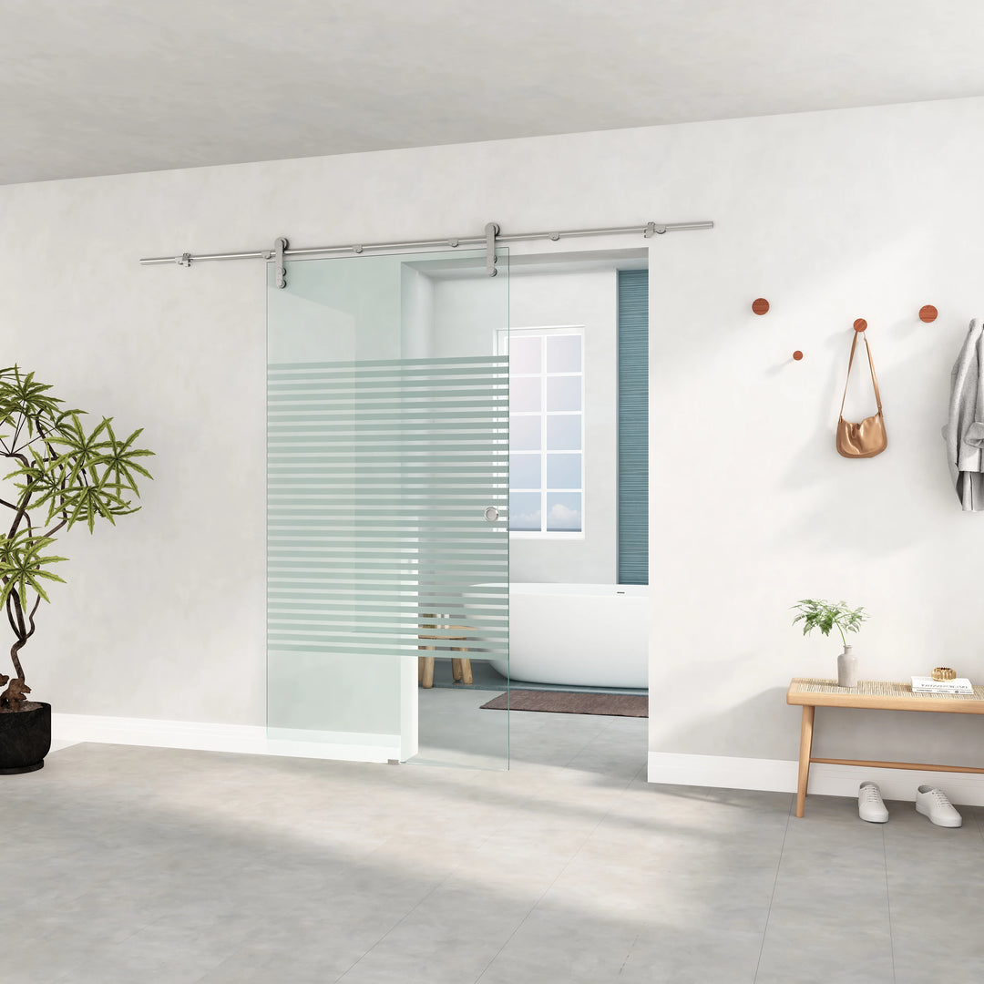 DIYHD Easy Mount Stainless Steel Glass Sliding Barn Door Interior Partition Door Office Glass Door Sliding Track Kit