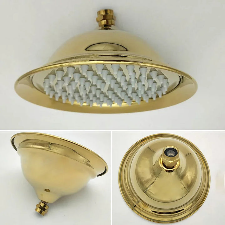 Brass Golden Rainfall Shower Head Rose Gold Handheld Shower Bathroom